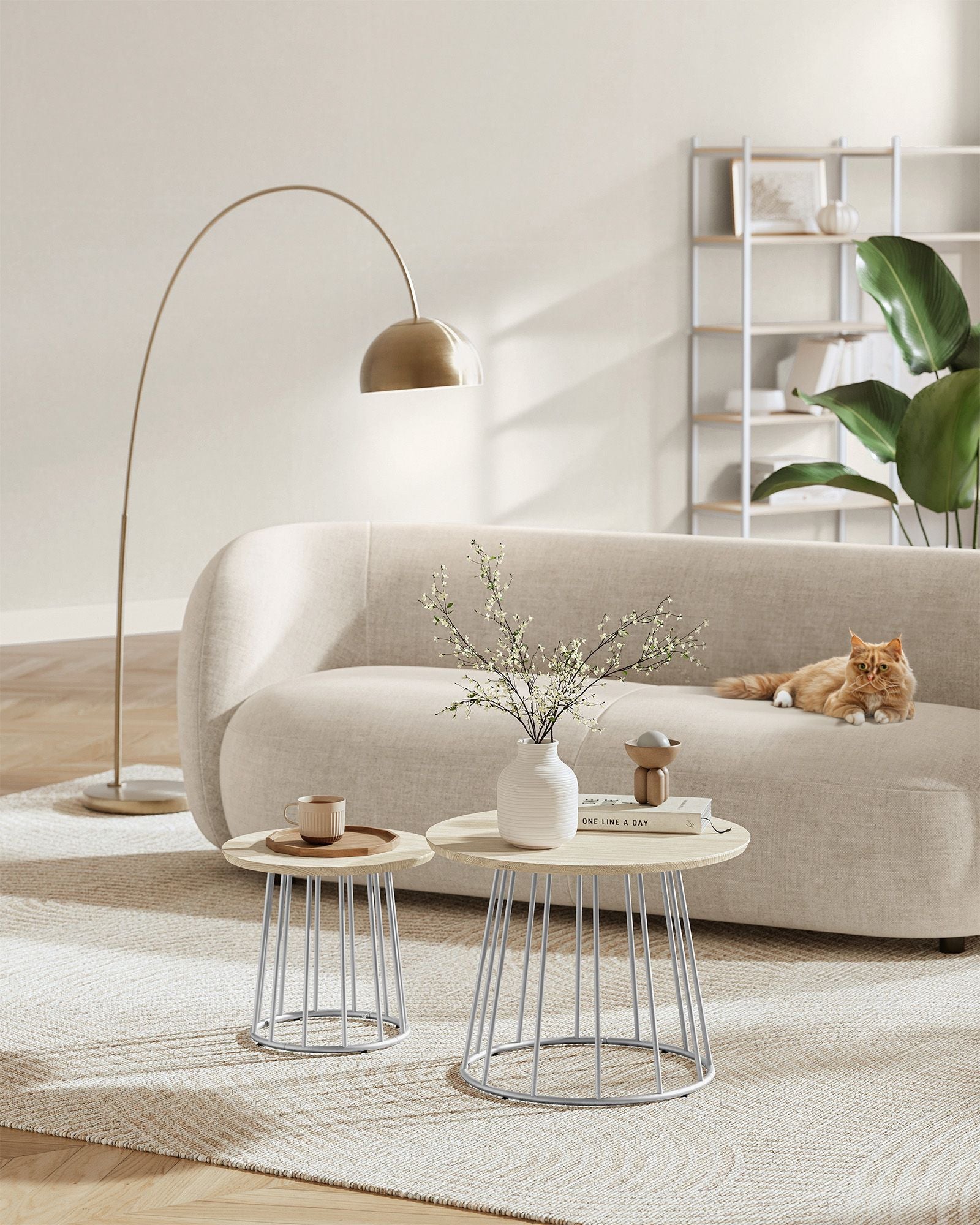 Coffee Table Set – Steel Frame – Natural Beige – Modern Round Design