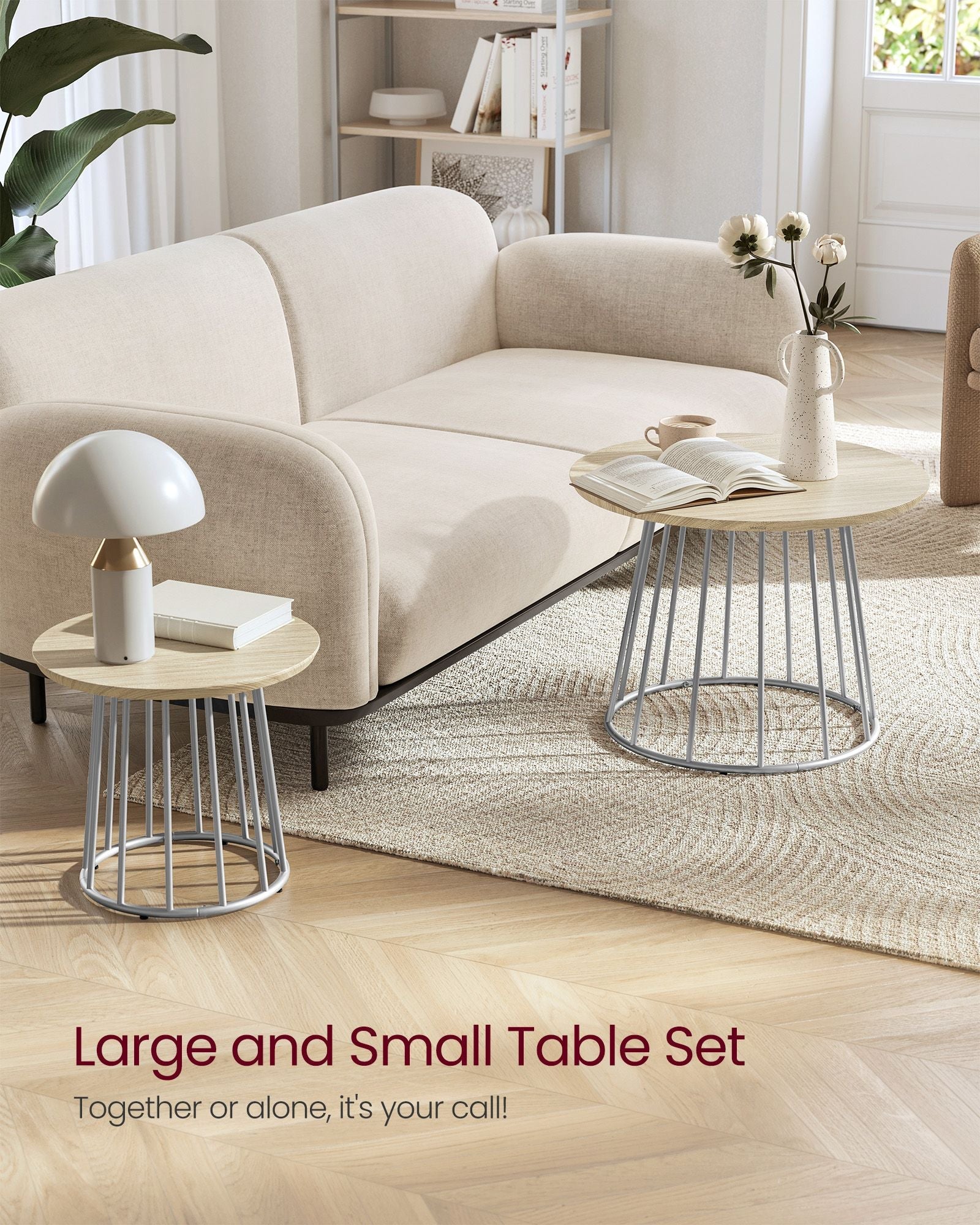 Coffee Table Set – Steel Frame – Natural Beige – Modern Round Design