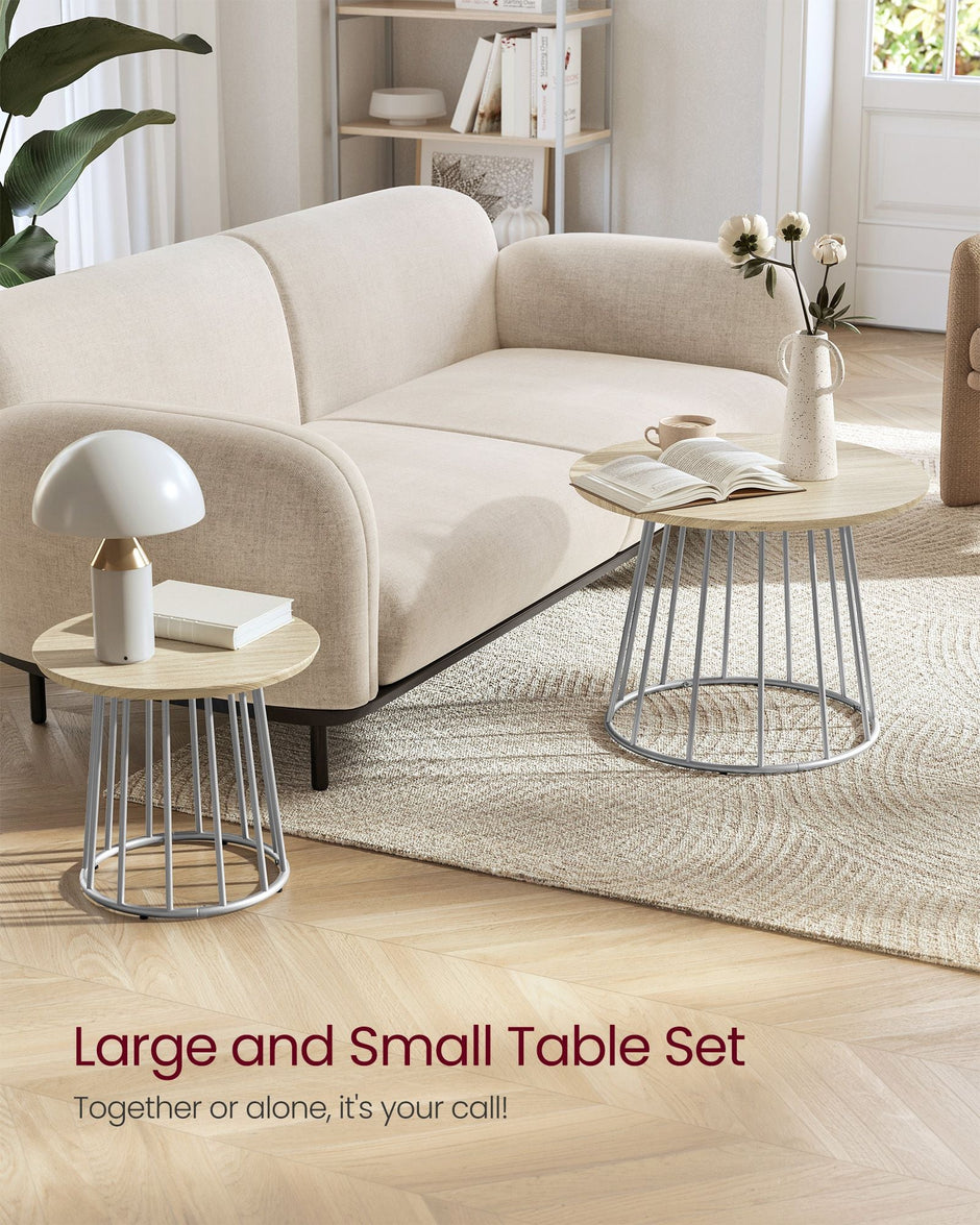 Coffee Table Set – Steel Frame – Natural Beige – Modern Round Design