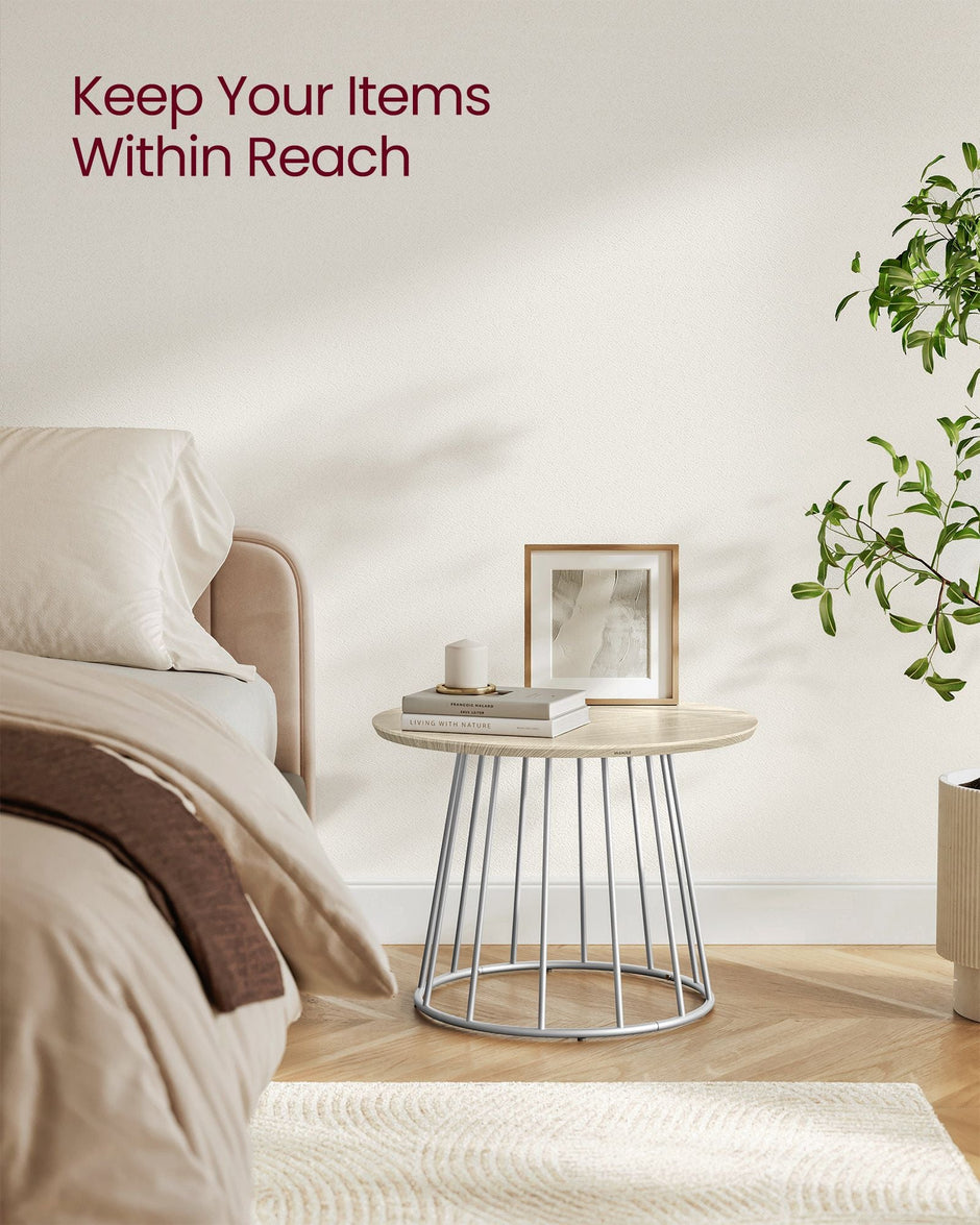 Coffee Table Set – Steel Frame – Natural Beige – Modern Round Design