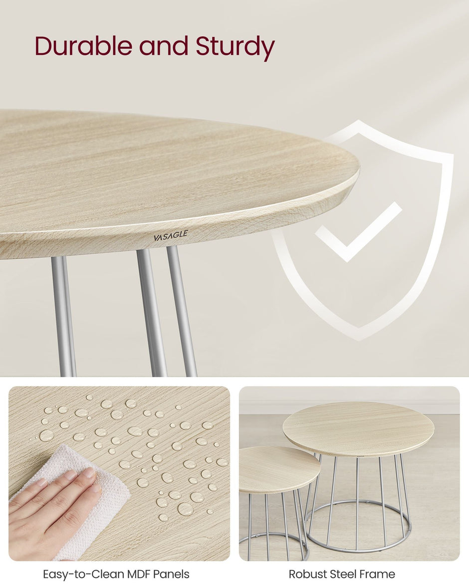 Coffee Table Set – Steel Frame – Natural Beige – Modern Round Design