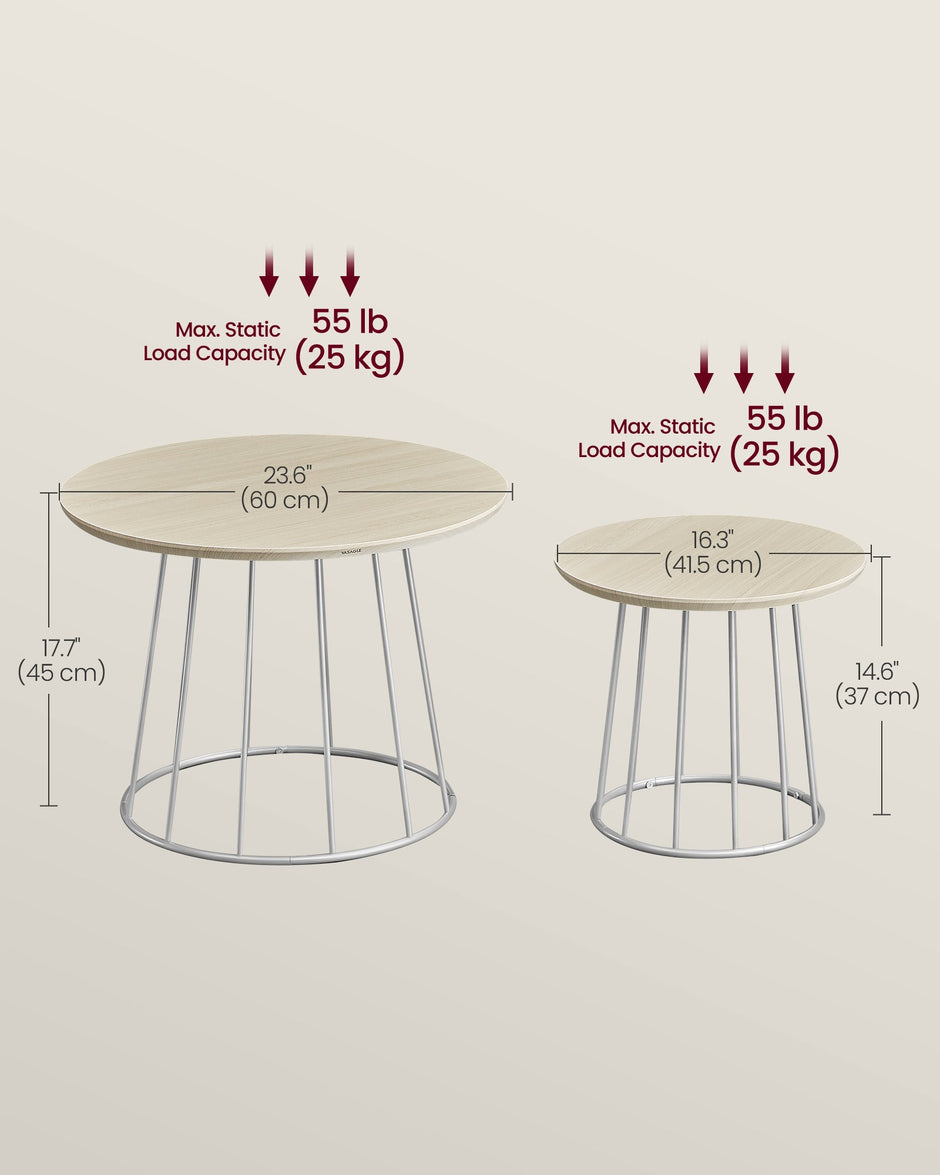 Coffee Table Set – Steel Frame – Natural Beige – Modern Round Design