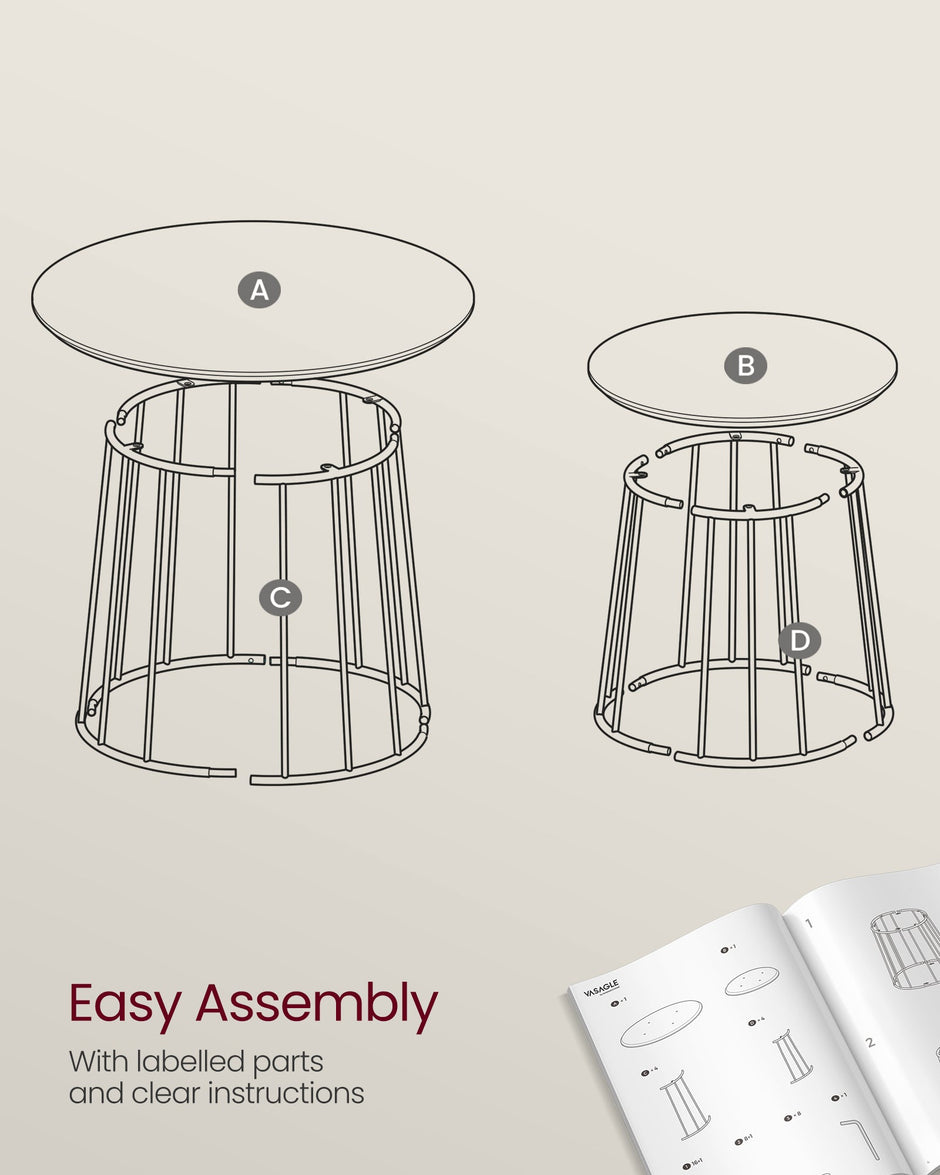 Coffee Table Set – Steel Frame – Natural Beige – Modern Round Design