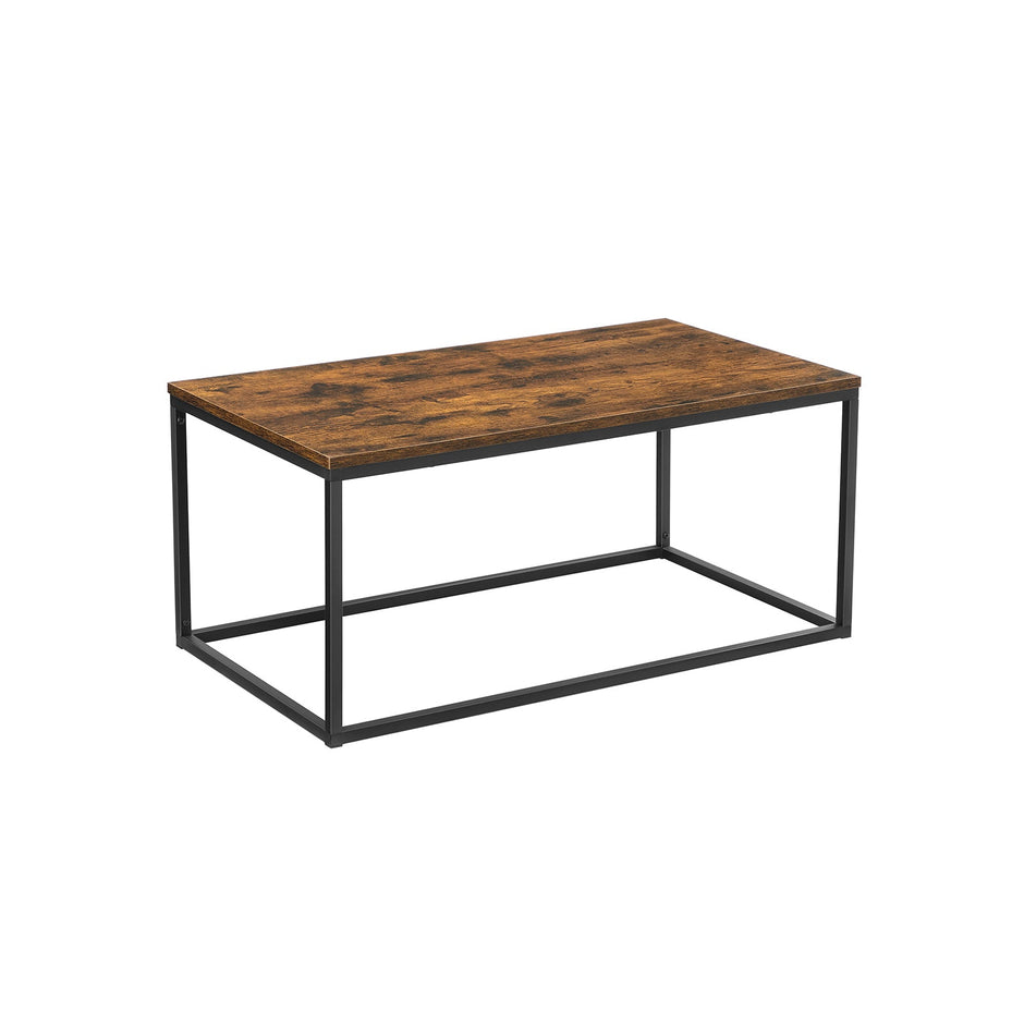 Coffee Table – Steel Frame – Rustic Brown and Black – Industrial Design, Easy Assembly