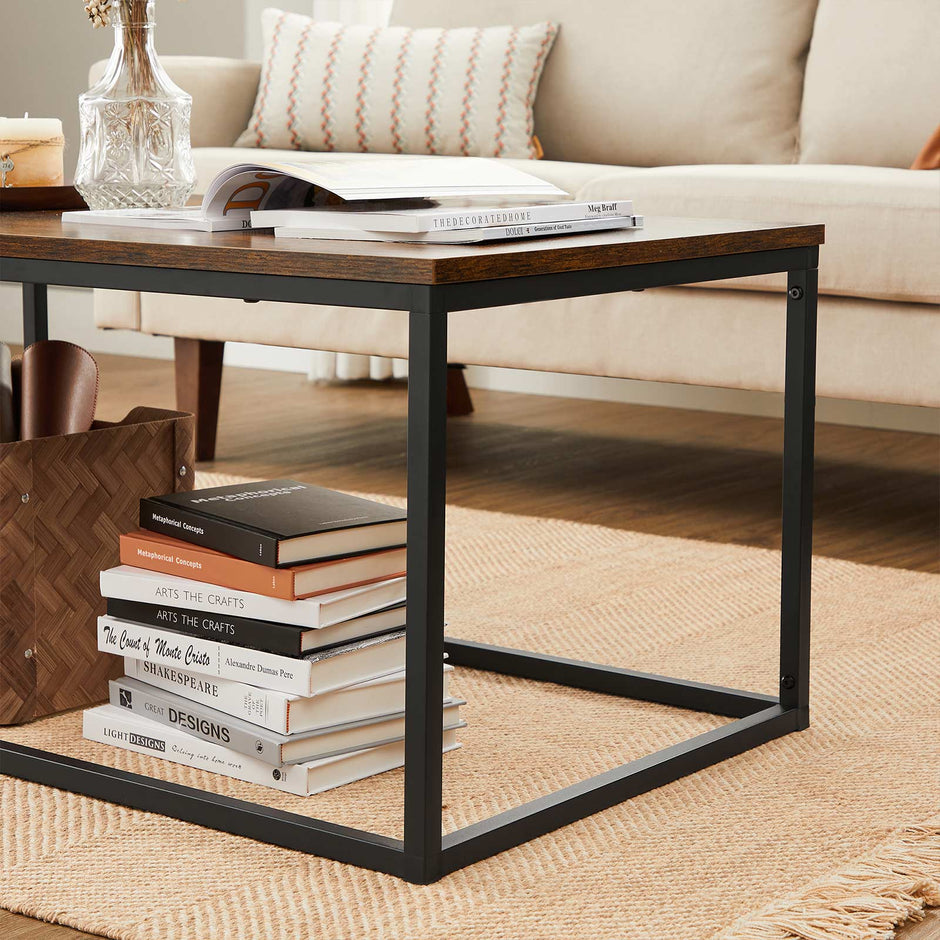 Coffee Table – Steel Frame – Rustic Brown and Black – Industrial Design, Easy Assembly
