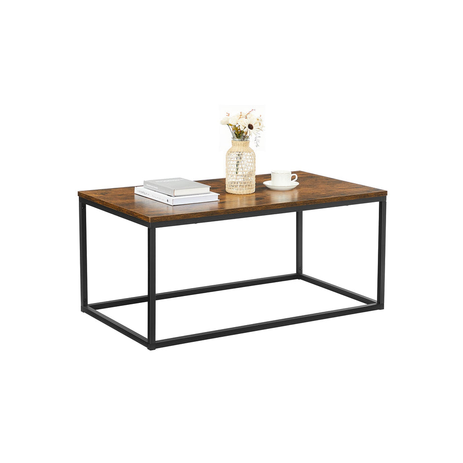 Coffee Table – Steel Frame – Rustic Brown and Black – Industrial Design, Easy Assembly
