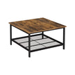 Square Cocktail Table – Steel – Rustic Brown and Black – Spacious Table Top with Mesh Storage Shelf