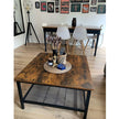 Square Cocktail Table – Steel – Rustic Brown and Black – Spacious Table Top with Mesh Storage Shelf
