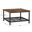 Square Cocktail Table – Steel – Rustic Brown and Black – Spacious Table Top with Mesh Storage Shelf