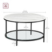 Round Coffee Table – Faux Marble – White and Ink Black – Tempered Glass Storage Shelf