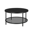 Round Coffee Table – Faux Marble and Tempered Glass – Black – Modern Design with Storage Shelf