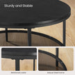Round Coffee Table – Faux Marble and Tempered Glass – Black – Modern Design with Storage Shelf