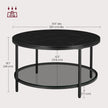Round Coffee Table – Faux Marble and Tempered Glass – Black – Modern Design with Storage Shelf