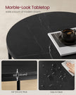 Round Coffee Table – Faux Marble and Tempered Glass – Black – Modern Design with Storage Shelf