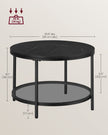 Round Coffee Table – Faux Marble and Tempered Glass – Black – Modern Design with Storage Shelf