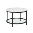 Round Coffee Table – Faux Marble and Tempered Glass – White and Ink Black – Modern Design with Storage Shelf