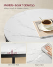 Round Coffee Table – Faux Marble and Tempered Glass – White and Ink Black – Modern Design with Storage Shelf
