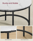 Round Coffee Table – Faux Marble and Tempered Glass – White and Ink Black – Modern Design with Storage Shelf