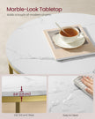 Round Coffee Table – Faux Marble and Tempered Glass – White and Pale Gold – Modern Design with Storage Shelf