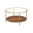 Round Coffee Table – Tempered Glass and Wood – Hazelnut Brown and Gold – 2-Tier Design