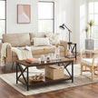 Coffee Table – Engineered Wood and Steel – Rustic Brown and Black – X-Shape Frame with Storage Shelf