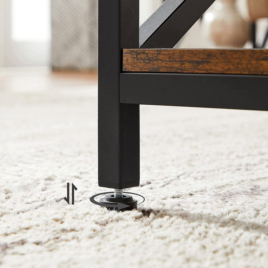 Coffee Table – Engineered Wood and Steel – Rustic Brown and Black – X-Shape Frame with Storage Shelf