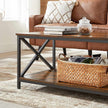 Coffee Table – Engineered Wood and Steel – Rustic Brown and Black – X-Shape Frame with Storage Shelf