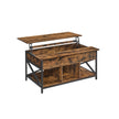 Lift-Top Coffee Table – Wood – Brown – Open and Hidden Storage with X-Shaped Bars