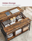 Lift-Top Coffee Table – Wood – Brown – Open and Hidden Storage with X-Shaped Bars