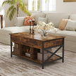 Lift-Top Coffee Table – Wood – Brown and Black – Open and Hidden Storage with X-Shaped Bars