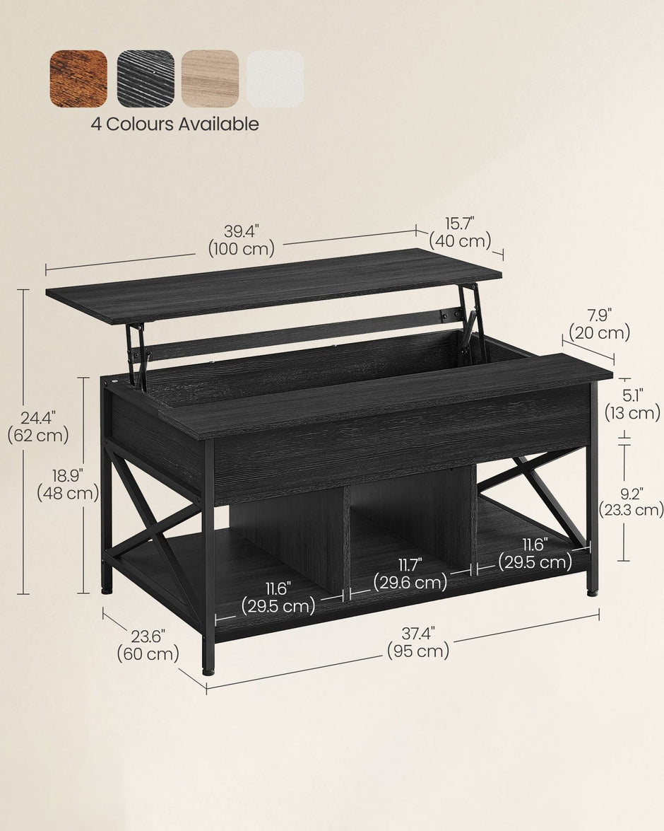 Lift-Top Coffee Table – MDF and Metal – Charcoal Gray and Black – Open and Hidden Storage