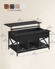 Lift-Top Coffee Table – MDF and Metal – Charcoal Gray and Black – Open and Hidden Storage