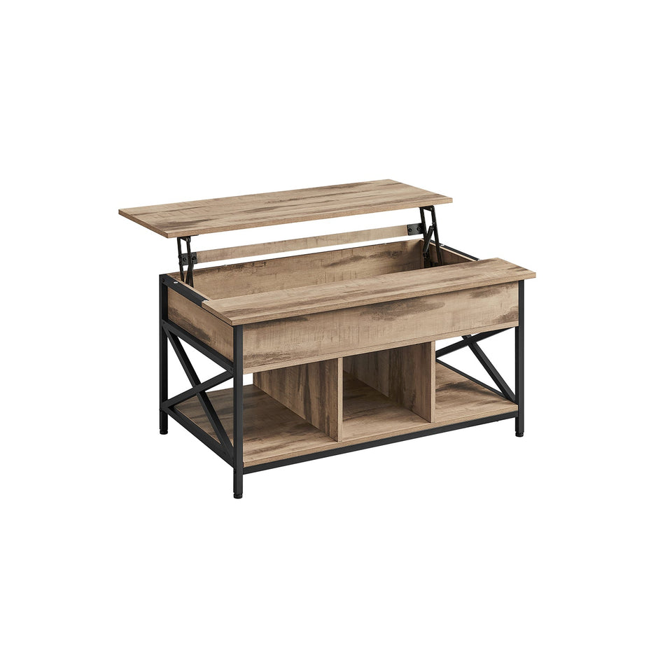 Lift-Top Coffee Table – Wood – Natural Finish – Open and Hidden Storage with X-Shaped Design