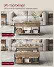 Lift-Top Coffee Table – Wood – Natural Finish – Open and Hidden Storage with X-Shaped Design