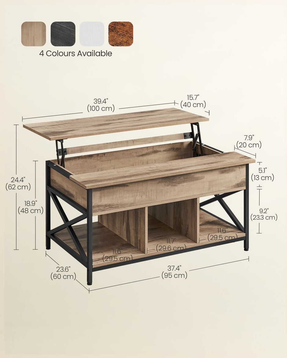 Lift-Top Coffee Table – Wood – Natural Finish – Open and Hidden Storage with X-Shaped Design