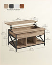 Lift-Top Coffee Table – Wood – Natural Finish – Open and Hidden Storage with X-Shaped Design