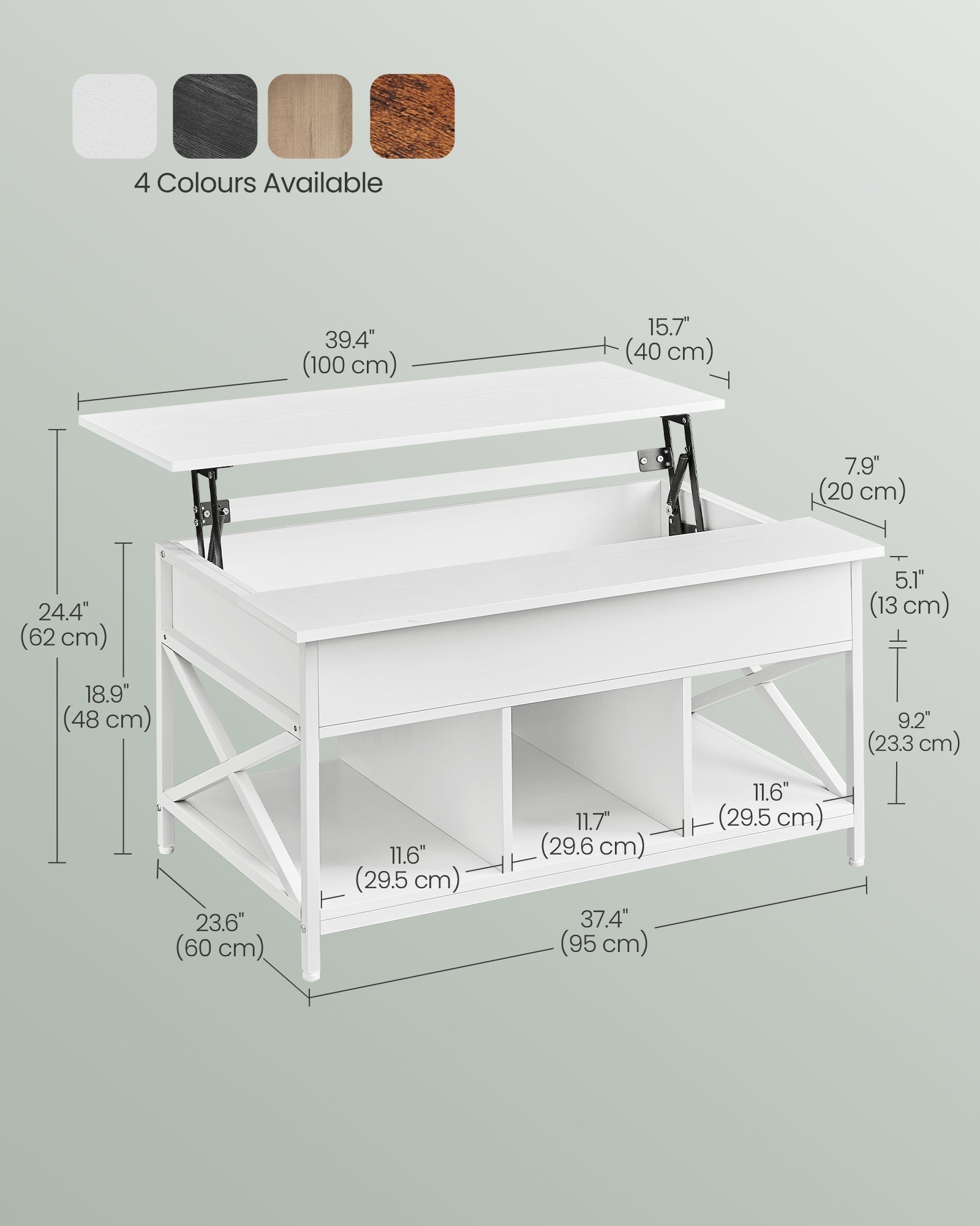 Lift-Top Coffee Table – Wood – Brown – Open and Hidden Storage with X-Shaped Bars