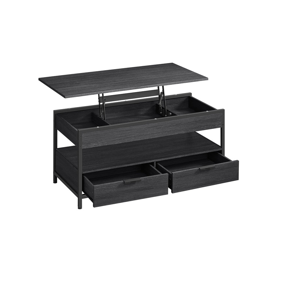 Lift Top Coffee Table – Engineered Wood – Charcoal Grey and Ink Black – With Storage Drawers and Hidden Compartments