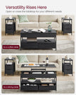 Lift Top Coffee Table – Engineered Wood – Charcoal Grey and Ink Black – With Storage Drawers and Hidden Compartments