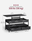 Lift Top Coffee Table – Engineered Wood – Charcoal Grey and Ink Black – With Storage Drawers and Hidden Compartments