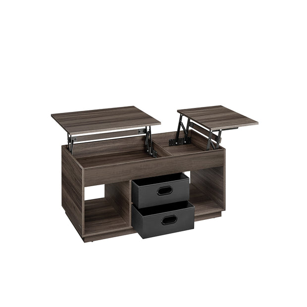 Lift Top Coffee Table – Wood – Ash Brown – With 2 Drawers and Hidden Compartments