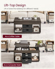 Lift Top Coffee Table – Wood – Ash Brown – With 2 Drawers and Hidden Compartments