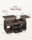 Lift Top Coffee Table – Wood – Ash Brown – With 2 Drawers and Hidden Compartments