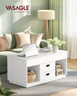 Lift Top Coffee Table – Wood – Snow White – With 2 Drawers and Hidden Compartments