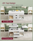 Lift Top Coffee Table – Wood – Snow White – With 2 Drawers and Hidden Compartments