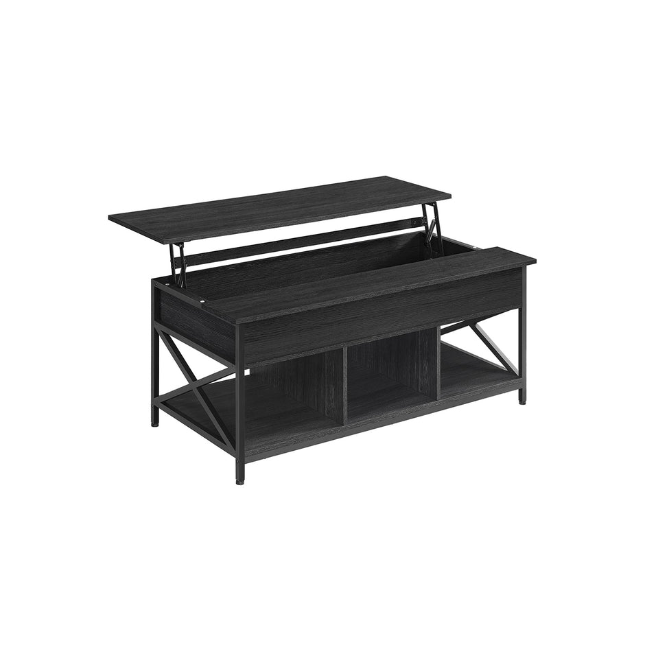 Lift-Top Coffee Table – Wood – Natural Finish – Open and Hidden Storage with X-Shaped Design