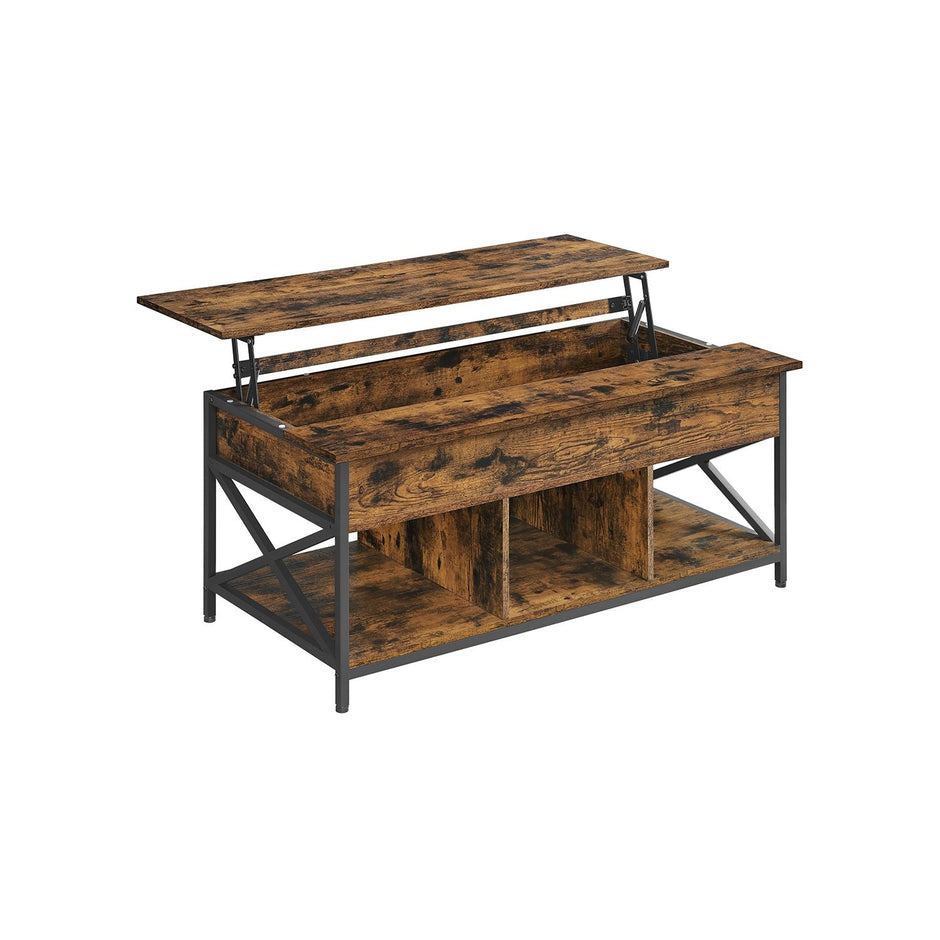 Lift-Top Coffee Table – Wood – Natural Finish – Open and Hidden Storage with X-Shaped Design