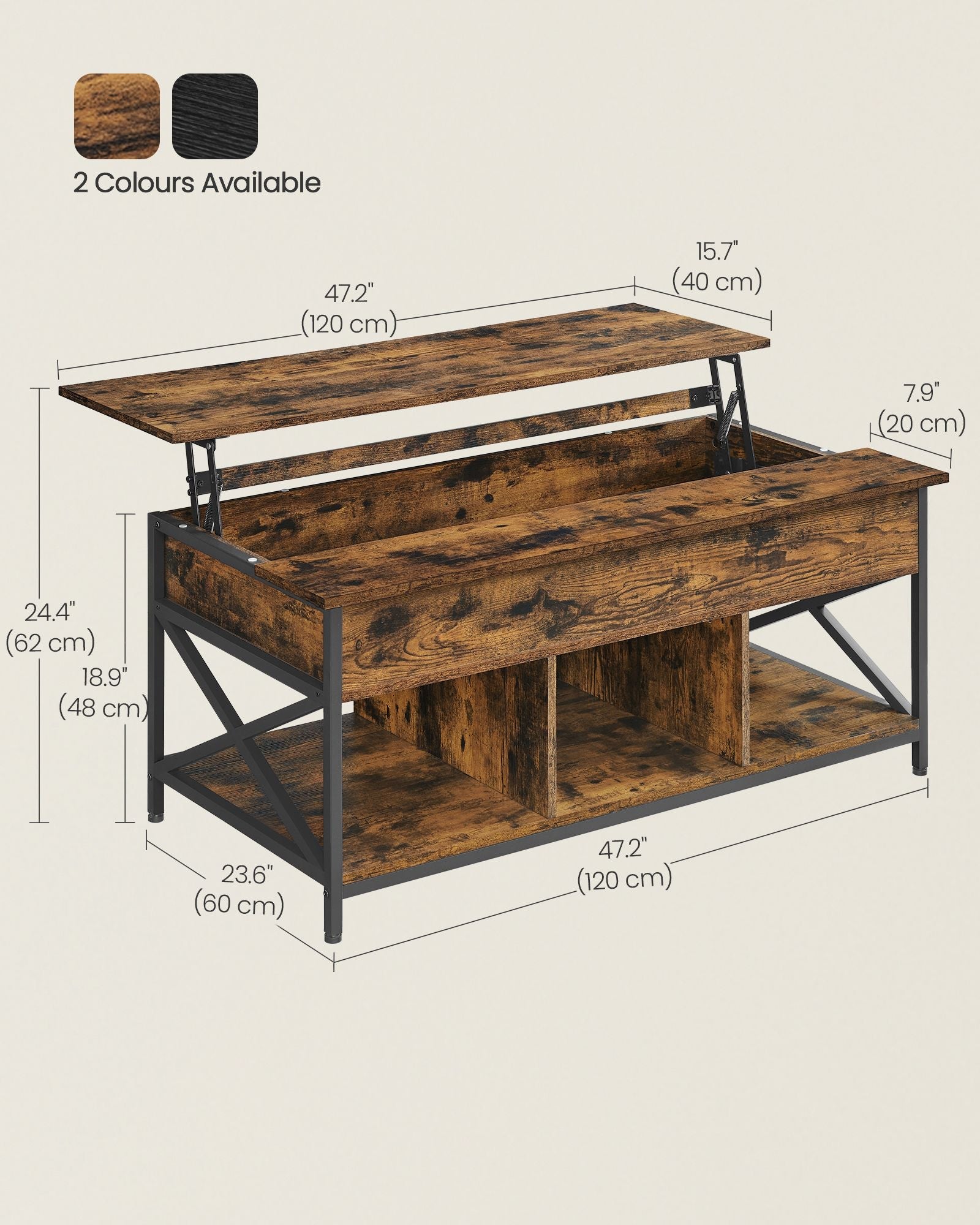 Lift-Top Coffee Table – Wood – Natural Finish – Open and Hidden Storage with X-Shaped Design