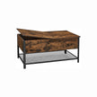 Coffee Table – Steel – Rustic Brown and Black – Folding Top with Hidden Storage and Mesh Shelf