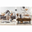 Coffee Table – Steel – Rustic Brown and Black – Folding Top with Hidden Storage and Mesh Shelf